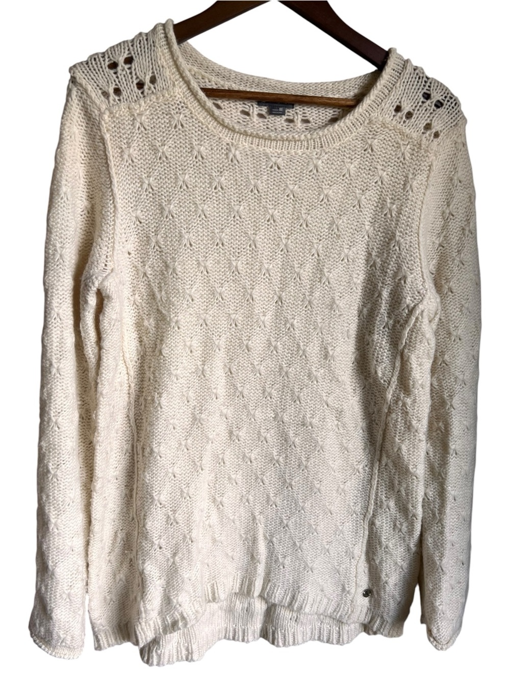 Eddie Bauer Ivory Roll Neck‎ Chunky Knit Sweater Womens M Lambswool Oversized